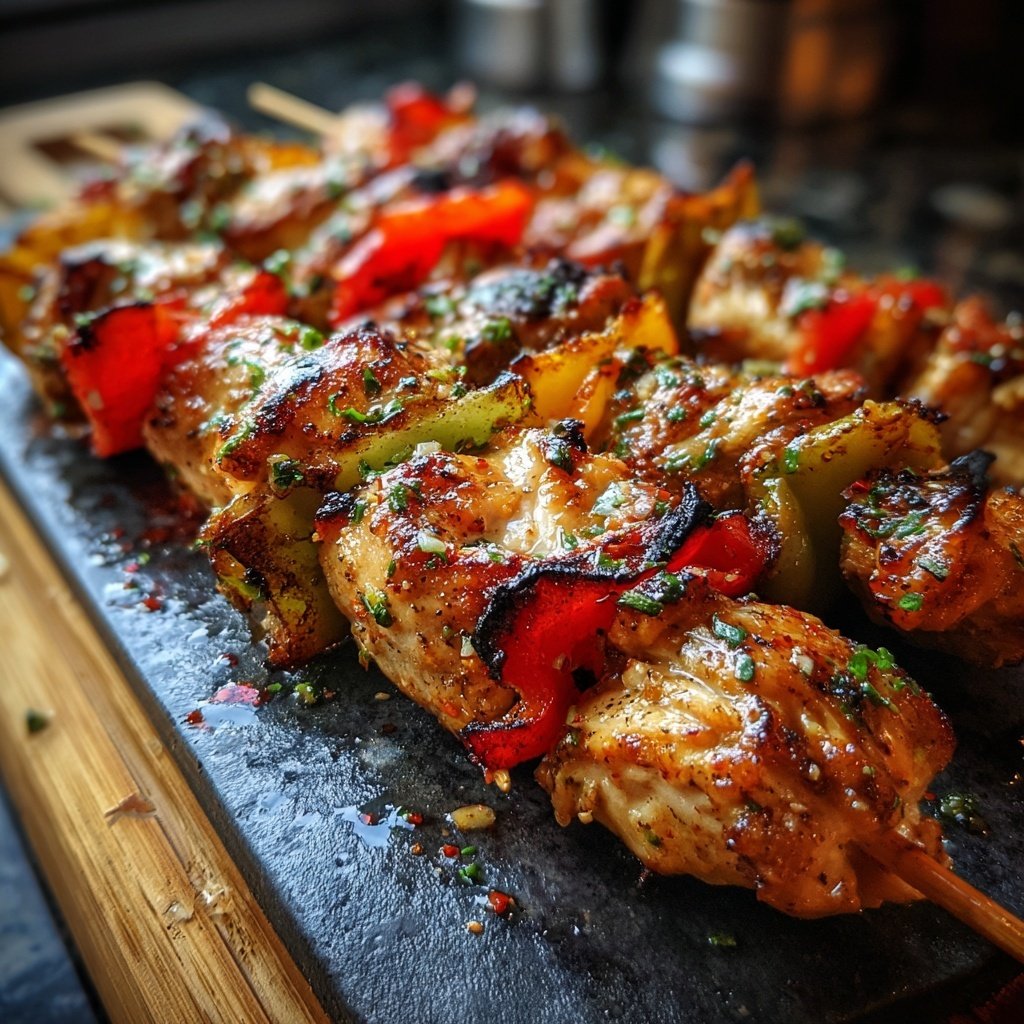 Gegrillte Hähnchenspieße Mit Paprika
