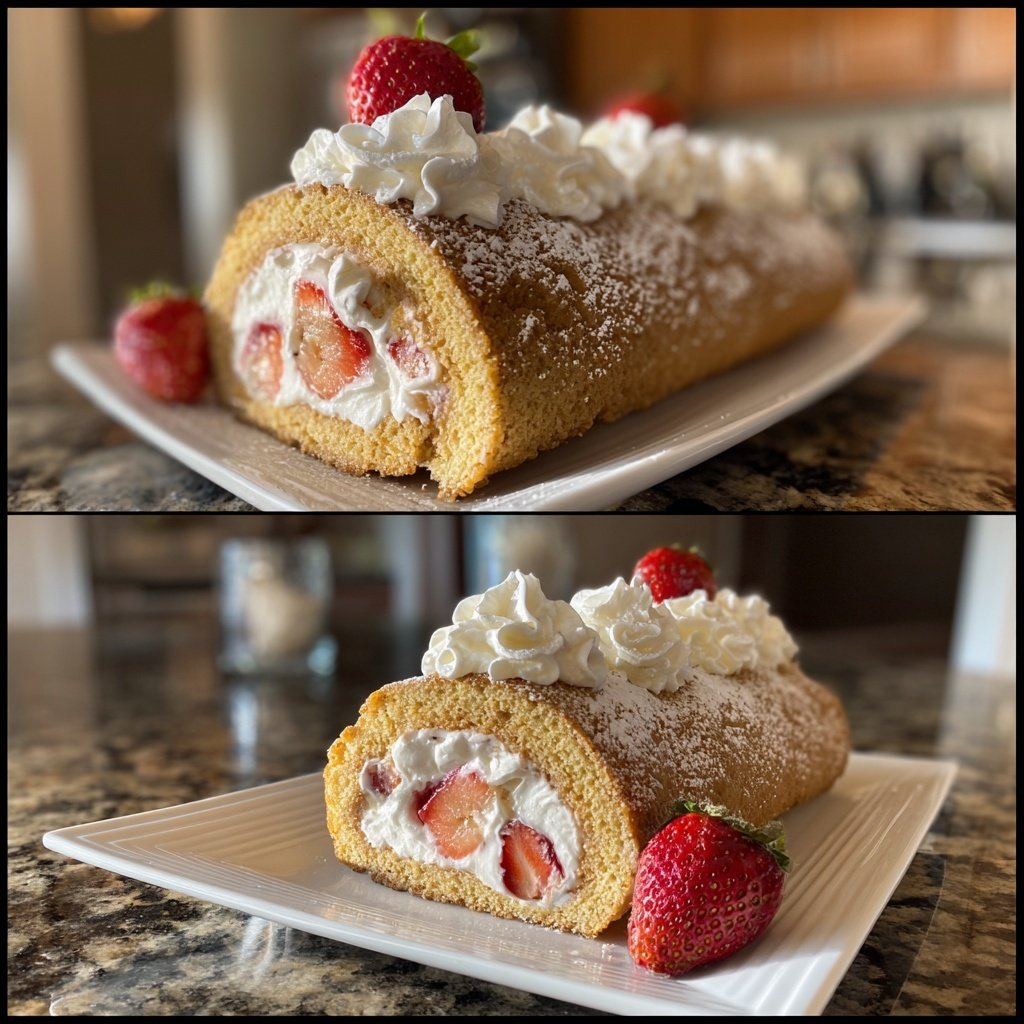 Erdbeer Biskuitrolle Mit Vanille Creme